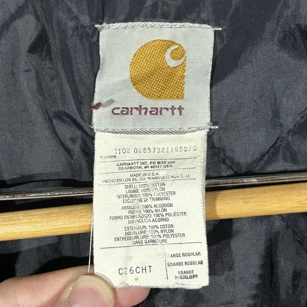 VINTAGE Carhartt Jacket Mens Large Brown Duck Quilt Lined Corduroy Collar C26CHT